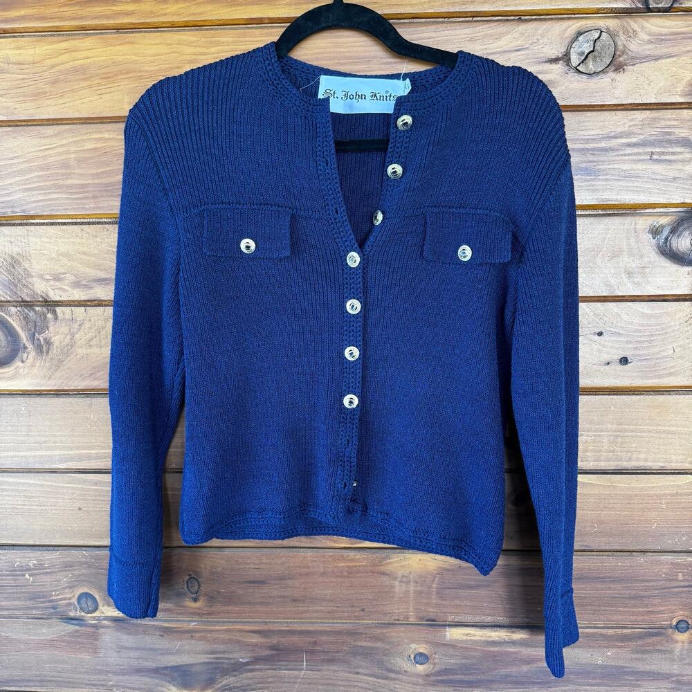 VINTAGE | 1970s St John Knits Navy Gold Button Cardigan Sweater Size XS/S